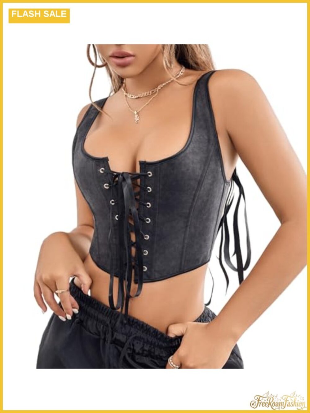 Lace Up Corset Bustier Top Square Neck Sleeveless Vintage Clubwear